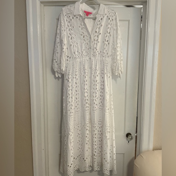 Lilly Pulitzer Dresses & Skirts - Lilly Pulitzer White Eyelet Midi Dress – Size 10